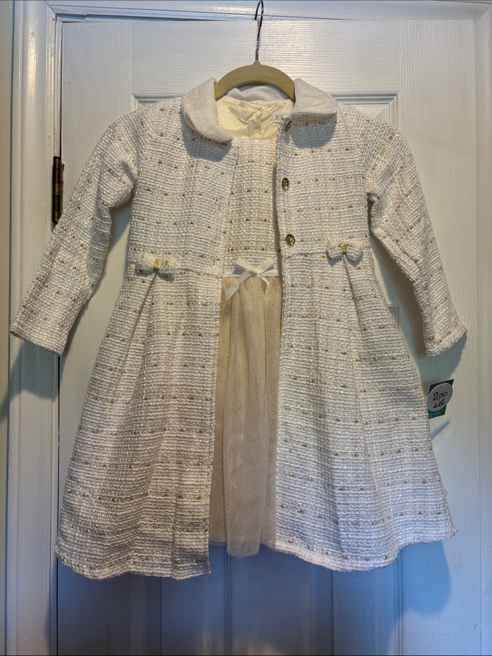 Nannette Kids Girls Size 6 Cream Tweed Long Jacket and Sparkle Tulle Holiday